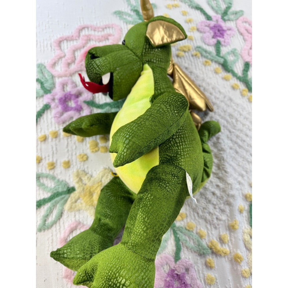 Build-A-Bear Workshop Green Dragon Plush Gold Wings Scaly Texture Fantasy 17" - Picture 2 of 10